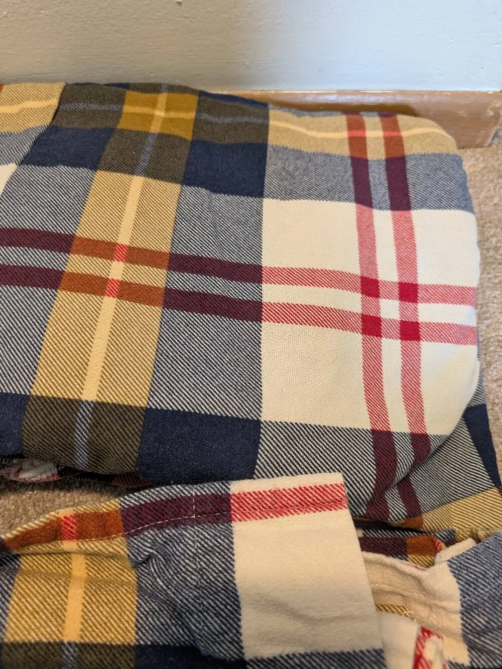 100% cotton flannel Queen size sheet set plaid red blue brown cream